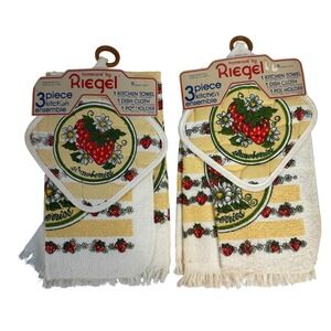 VTG Riegel 3pc Kitchen Ensemble Strawberry Daisy Floral Made USA Lot of 2 NEW